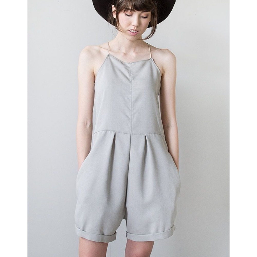 Hackwith Design House Gray Shorts Romper Pockets